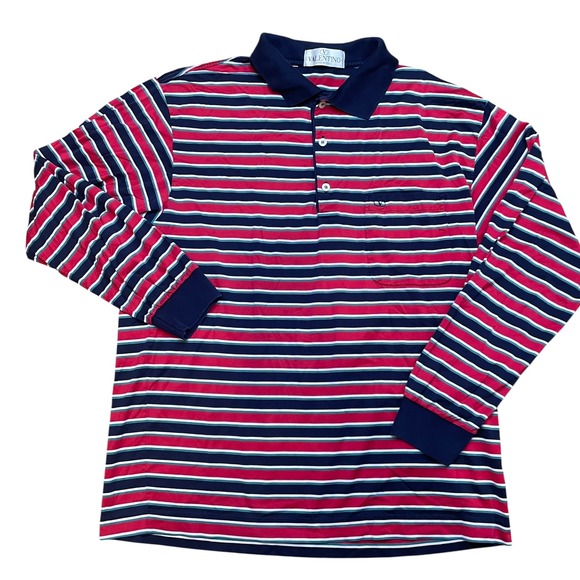 Valentino Chemises Long Sleeve Polo Shirt Mens Striped Made in Italy - Picture 1 of 6